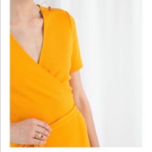 & Other Stories Ribbed Yellow Mini Wrap Dress - Picture 3 of 7